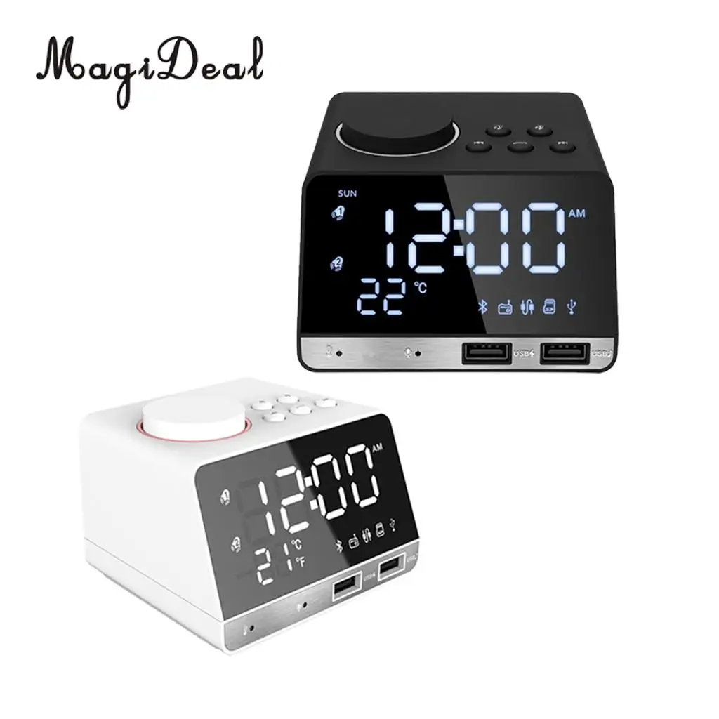 LED Alarm Clock with FM Radio wireless Bluetooth Speaker Support Aux TF