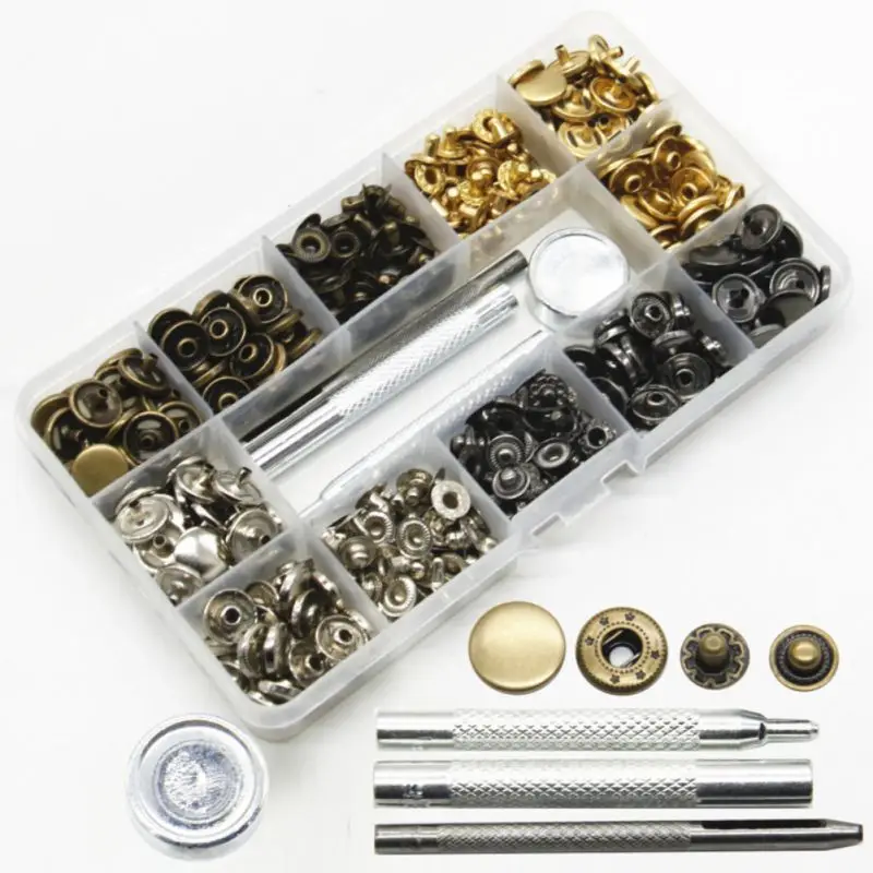 

100set/lot 633 Snap button +Installation tool metal Stainless steel panel coat down jacket Snap Fastener DIY Sewing Accessories