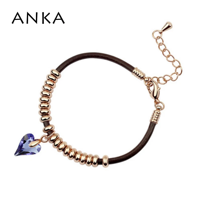 

ANKA Heart Charm Crystal Rope Leather Chain Bracelet Jewelry Bracelets For Women Crystals from Austria Crystals #90011