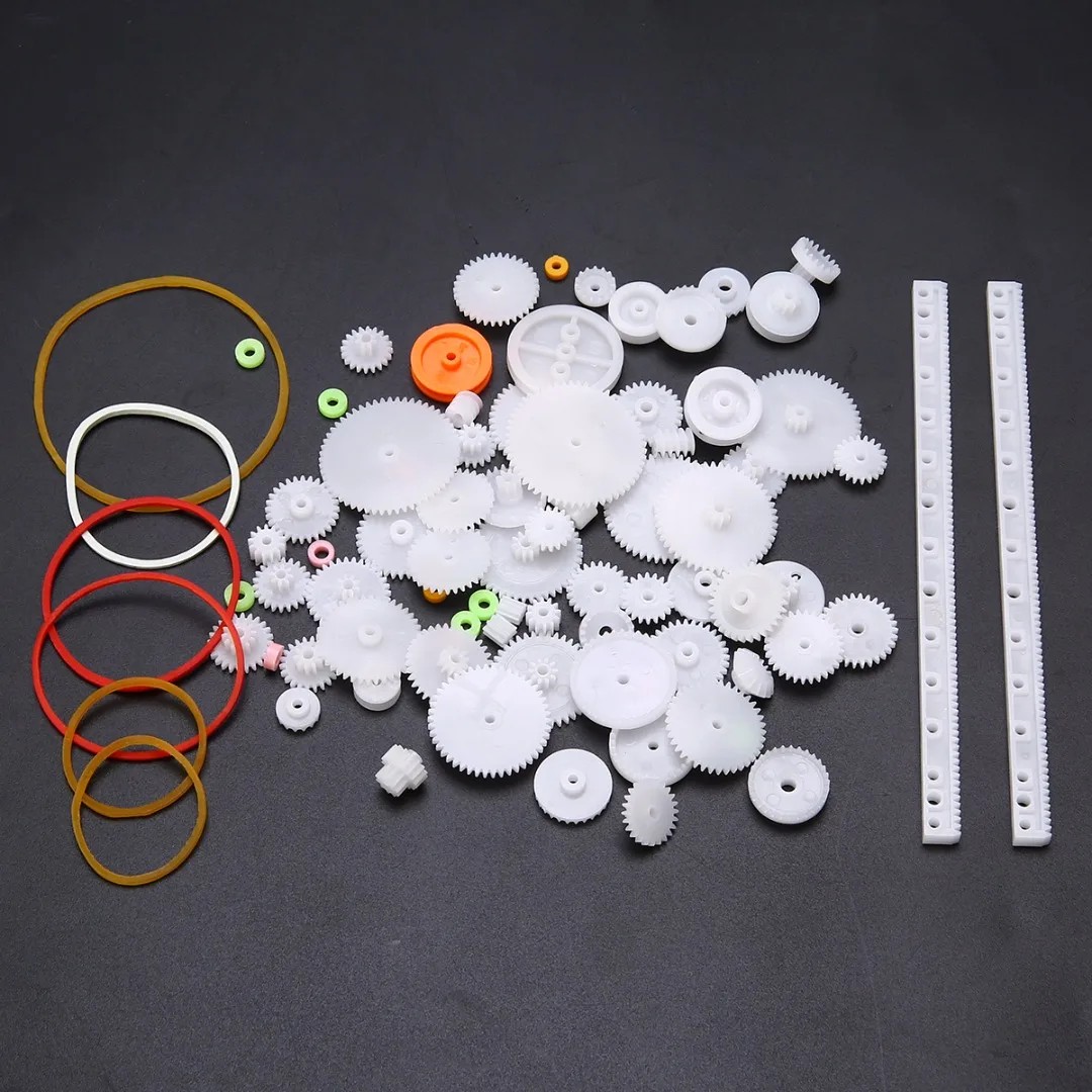 75pcs Mixed White Plastic Gear Gearbox Rack Pulley Belt Worm Gear Single Double Gear DIY Tool