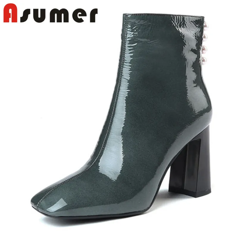 

ASUMER HOT SALE 2020 solid fashion ankle boots for women sewing temperament high heels boots square toe genuine leather boots