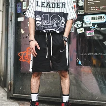 GUYI черно-белые шорты с пуговицами DP, мужские шорты с завязками по бокам, в полоску, по колено, мужские Модные Повседневные спортивные хип-хоп уличные шорты