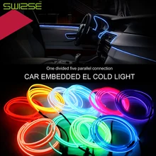 1 разделить 5 параллельное соединение гибкая светлая Glow EL Провода веревки Клейкие ленты кабель стайлинга автомобилей полосы света автомобилей Водонепроницаемый EL холодный свет
