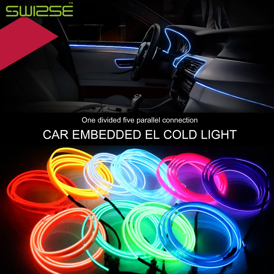 

1 Divided 5 Parallel Connection Flexible Light Glow EL Wire Rope Tape Cable Car Styling Strip Light Car Waterproof EL Cold Light