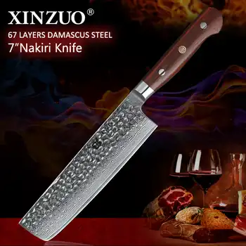 XINZUO 7 inch Nakiri Knife Japanese 67 layer Damascus Samurai Steel Kitchen Knife Rosewood Handle Chef Knives Cleaver Cutlery - Category 🛒 Home & Garden