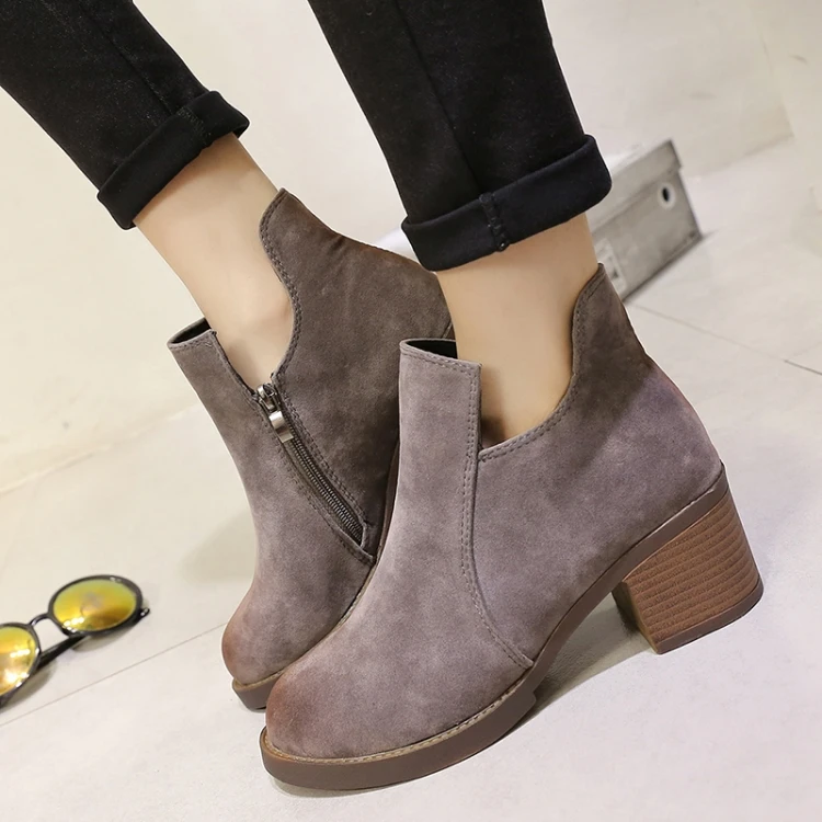 

GOXPACER Fashion women boots shoes women winter martin boots side zipper vintage plus velvet scrub thick heel ankle boots Wedge
