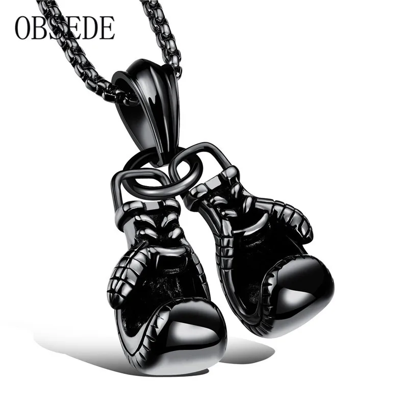 Image 2017 New Fashion Titanium Steel Necklace Cool Boxing Gloves Shape  Silvery Golden Black Chain Gift For Best Friend Fine Jewelry