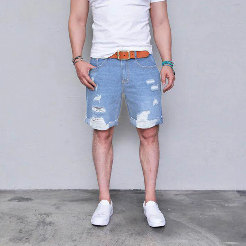 

2019 New Men's Modis Denim Shorts Summer Popular Light Blue Thin section Denim Shorts Ripped jeans For Men Size S-XXXL
