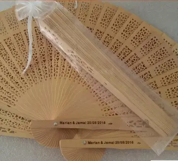 

50 Pcs Custom Personalized Name And Date Elegant Folding Hand Wood Fan