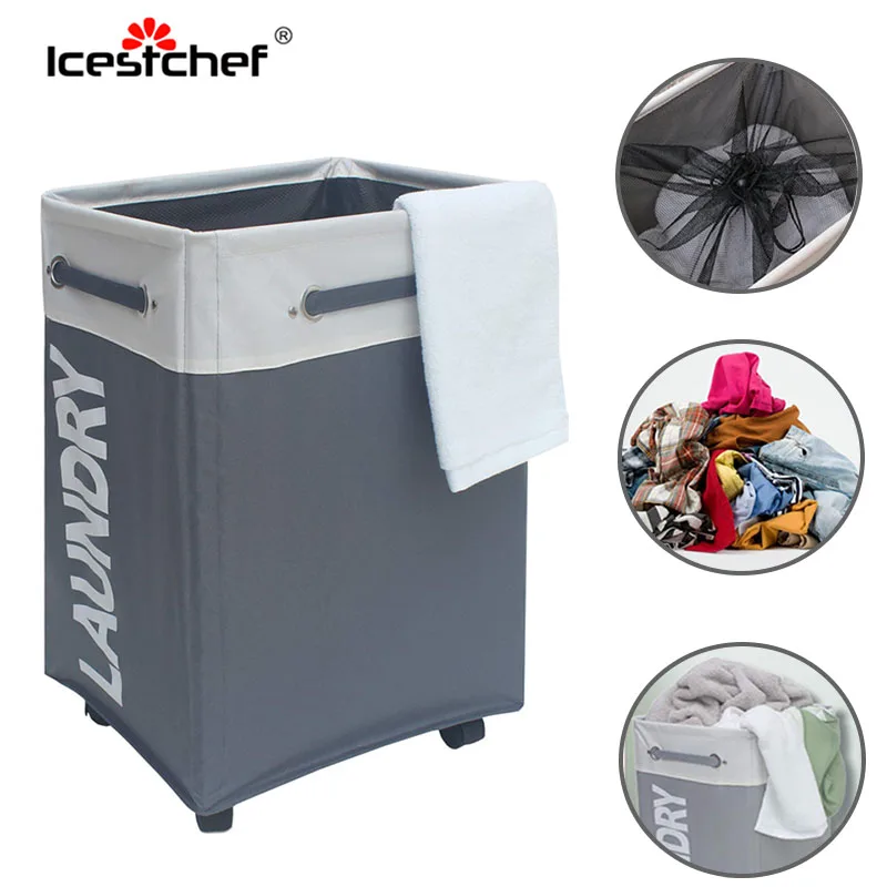 ICESTCHEF للماء سلة الغسيل عجلات أكسفورد القماش سلة الغسيل مع عجلات القذرة القماش تعوق التخزين المنظم ICESTCHEF للماء سلة الغسيل عجلات أكسفورد القماش سلة الغسيل مع عجلات القذرة القماش تعوق التخزين المنظم