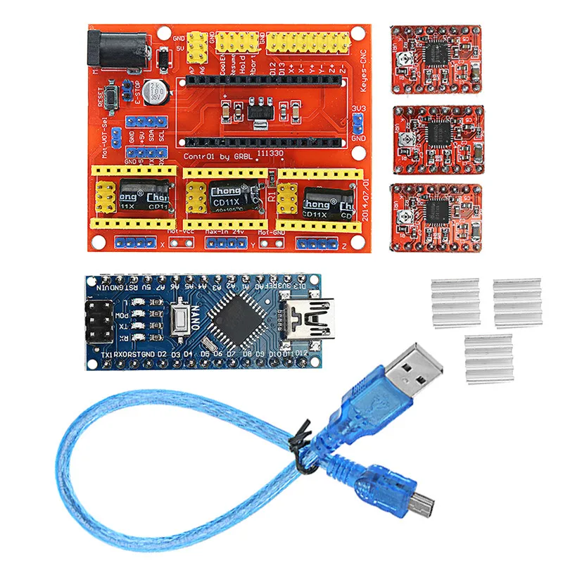 

CNC Shield V4 + Nano 3.0 Board + A4988 3-axis Stepper Motor Driver with 1pc USB cable For-arduino