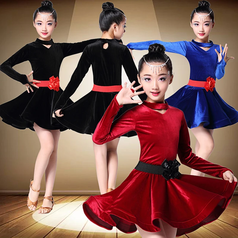 Latin Dance Dress for Girls Children Ballroom Costume velet Dresses for