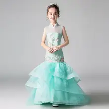 Роскошное платье для девочек детское бальное платье без рукавов для свадебной вечеринки платье русалки детское Пышное сексуальное платье с шлейфом Modis Vestidos Y1365