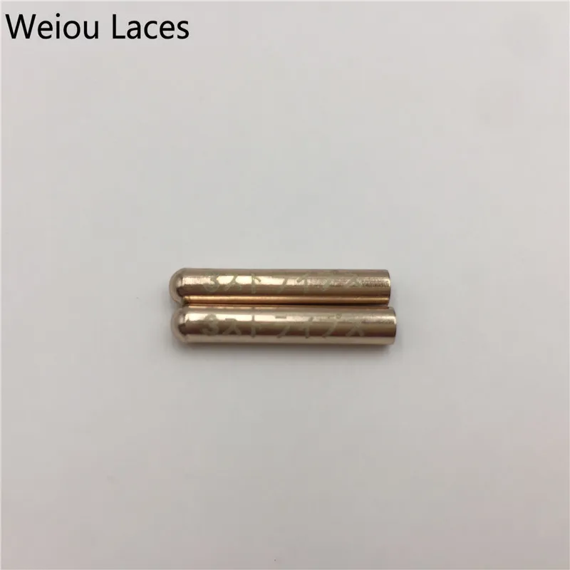 Weiou 4pcs/1Set 3.8x22mm Silver Gold GunBlack Rose Gold Seamless Metal Aglets With Lasering Japanese Letter Shiny Shoelace Tips