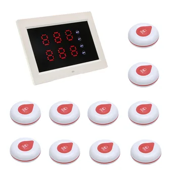 

Receiver Wireless Restaurant Waiter Calling Vibrating Sound Charge Cheap Easy Operate LED Display with 10pc Call Button System