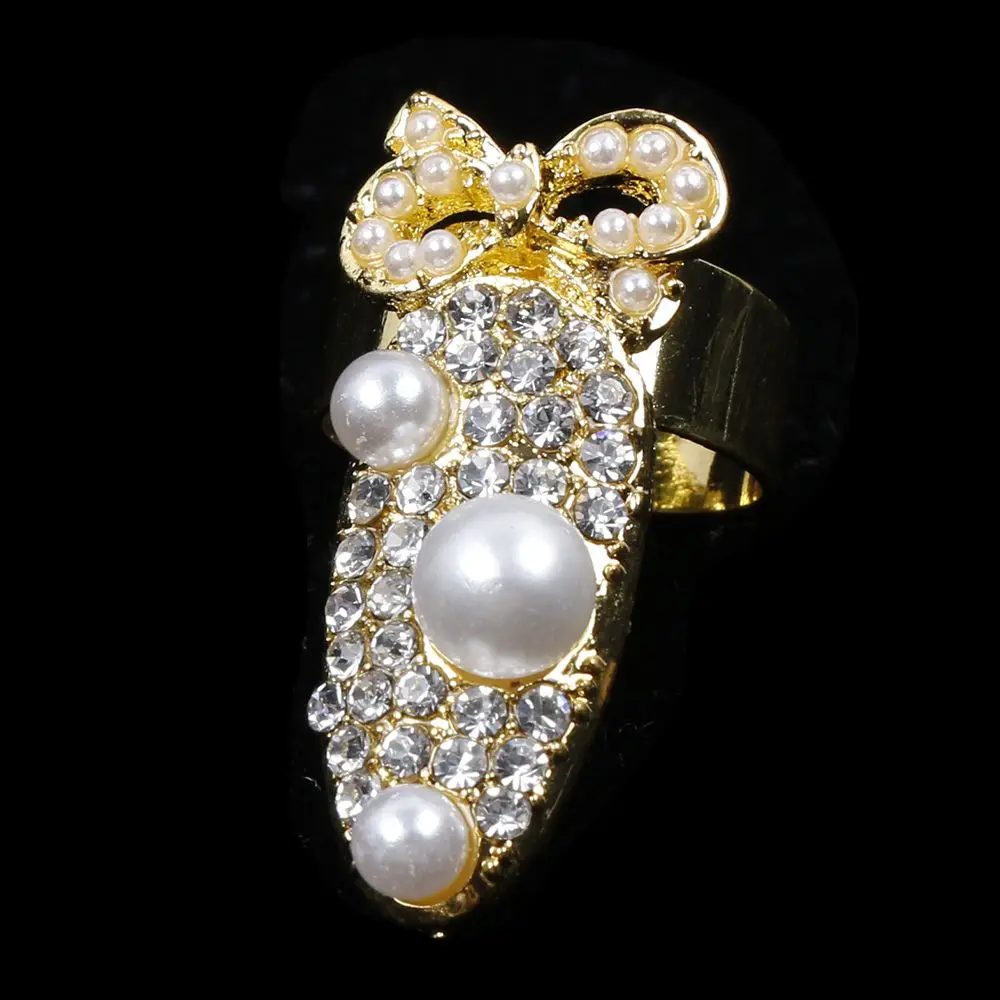 1 шт, женское модное Золотое кольцо для ногтей с бантом, украшение для ногтей, Очаровательная корона, цветок, Кристальные кольца для ногтей, для ногтей, сделай сам - Цвет основного камня: 10