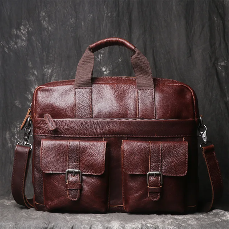 

Nesitu Highend Brown Black Coffee Genuine Leather Office Men Briefcase 14'' Laptop Portfolio Business Messenger Bags M1060