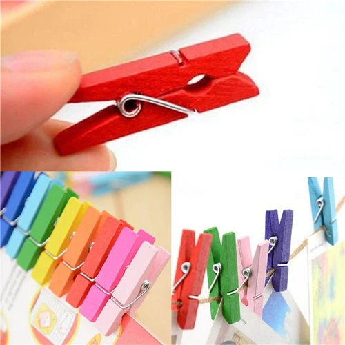 New 50 pcs 30mm Mini Paper Photo Hanging Color Wooden Craft Pegs Clothes Spring Clips Clothespins For Message Cards