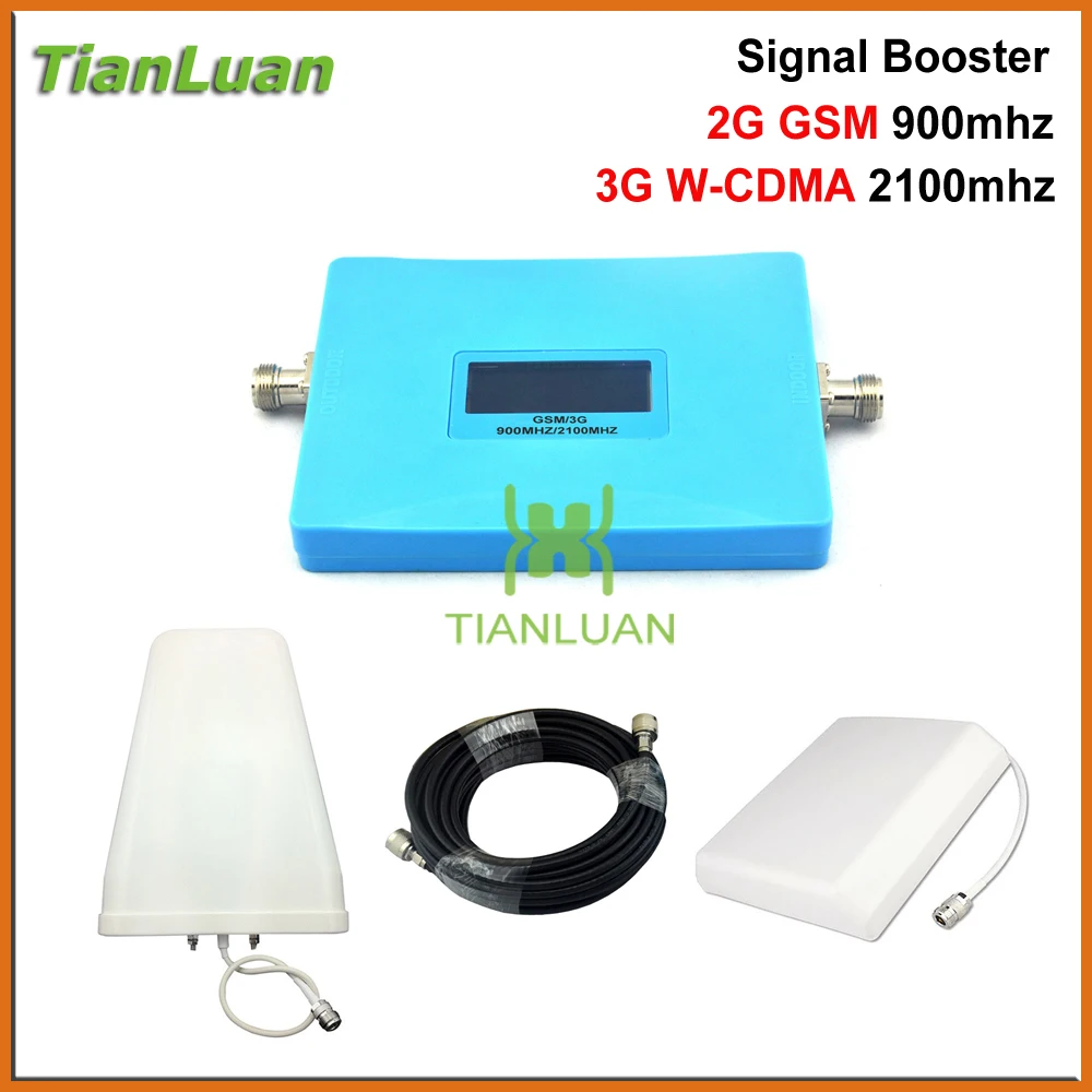 TianLuan الذكية عرض المزدوج الفرقة الهاتف المحمول 2 جرام 3 جرام إشارة الداعم GSM 900 ميجا هرتز W-CDMA 2100 ميجا هرتز مكرر إشارة مكبر للصوت مجموعة كاملة