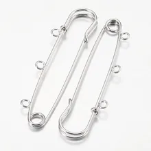 

100pcs Iron Kilt Pins Brooch Findings with 3 Loops, Platinum Plated Brooch Jewelry Findings ,about 75mm, Hole: 3mm