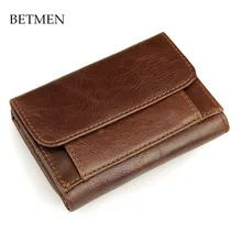 BETMEN Vintage Genuine Leather Men Wallets Short Casual Brand Wallet Purse with Coin Pocket