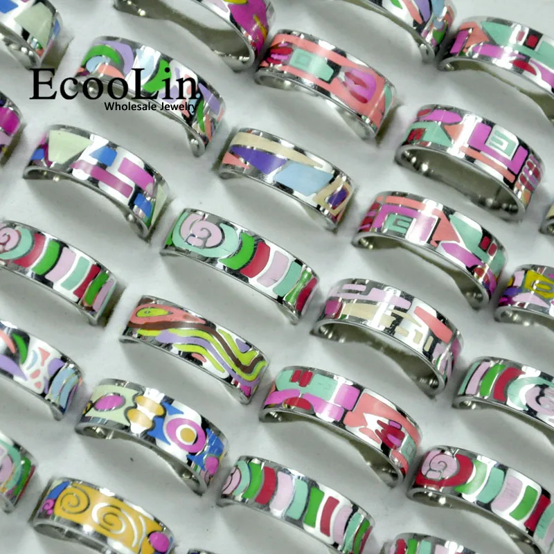 10 шт. EcooLin бренд Мода Эмаль Окрашенные кольца из нержавеющей стали для женщин ювелирные изделия много оптом LR4031