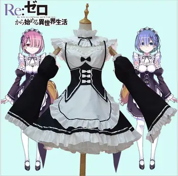 

Rem Ram Cosplay Lolita Dress Costume Maid Costume Cosplay Halloween Stage Party Figure Cosplay Suit Drop Ship