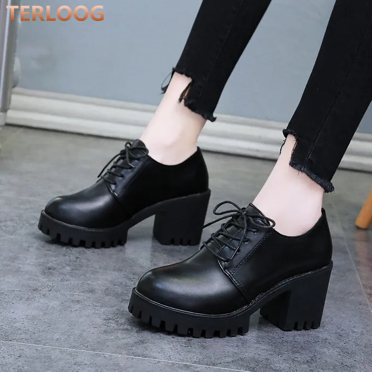 

new women shoes high heels dress shoes Spring autumn women casual lace up Round Toe high heels pumps Wedding Party shoes mujer