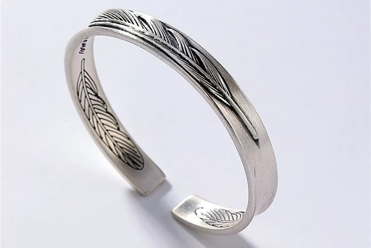 Authentic 925 Tibetan Silver Feather Bracelet