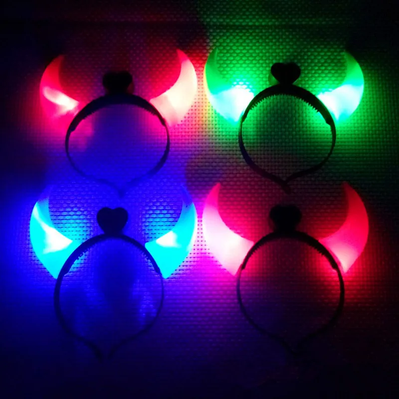 BESTOYARD Devil Horns Headband LED Light Up Flashing Headband Glowing Devil Horns LED Costume Headband Blue