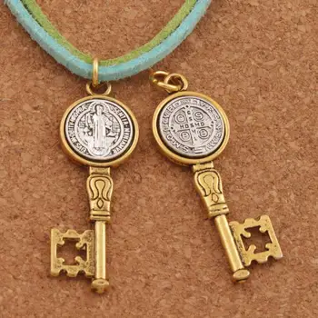 

60PCS Saint St Bead Benedict Medal Cross Key Spacer Charm Beads Pendants Alloy Handmade Jewelry DIY L1692 T1692