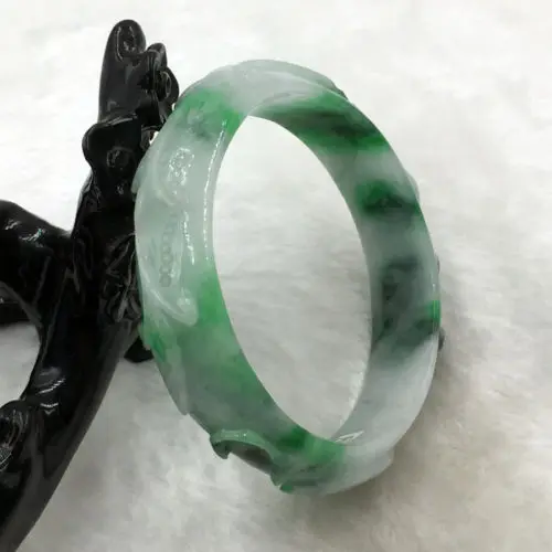 

3024 China Beautiful Hand-carved Green Jadeite Jade Gems Bracelet Bangle