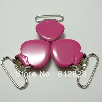 

25pcs 1'' 25mm #MD8 Hot Pink Enamel Heart Pacifier Clips