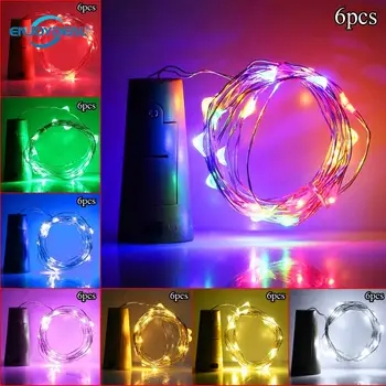 

6Pack 2M 20Led Battery Operated LED Copper Wire String Lights Wine Bottle Cork Spark Starry Lamp Garland Party Wedding Decor