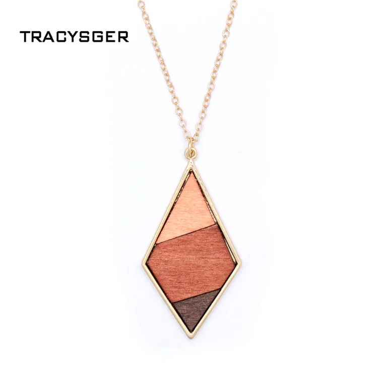 

AL-N84378 /TRACYSGER/ geometric wood combination pendant long women's necklace
