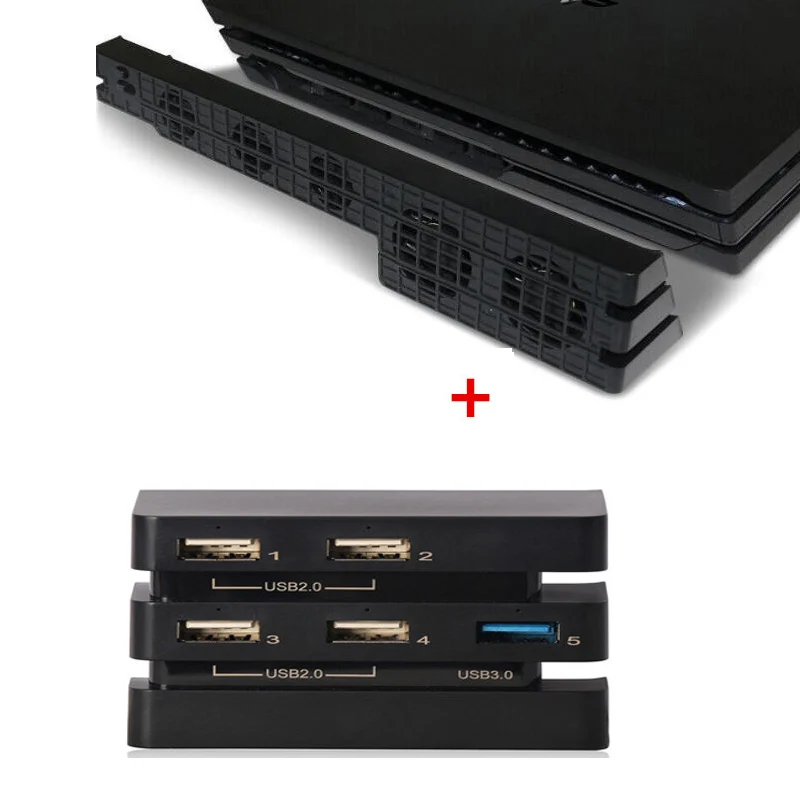 En Ligne 2 en 1 Kit PS4 Pro Refroidisseur avec USB Externe 5 Fan Super Turbo Ventilateur De Refroidissement Cool + PS4 Pro USB HUB avec USB Ports D extension adaptateur