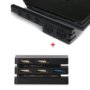 

2 in 1 Kit PS4 Pro Cooler with USB External 5-Fan Super Turbo Cooling Fan Cool+ PS4 Pro USB HUB with USB Ports Expansion Adapter