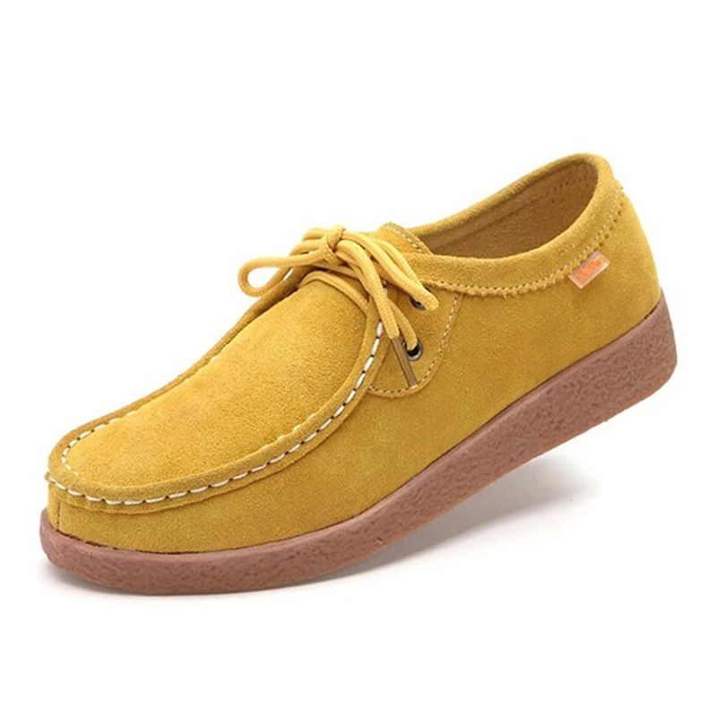 

New Spring Rubber Lace-up Women Casual Scrub leather Flats Fashion Office Leisure Suede Women Shoes