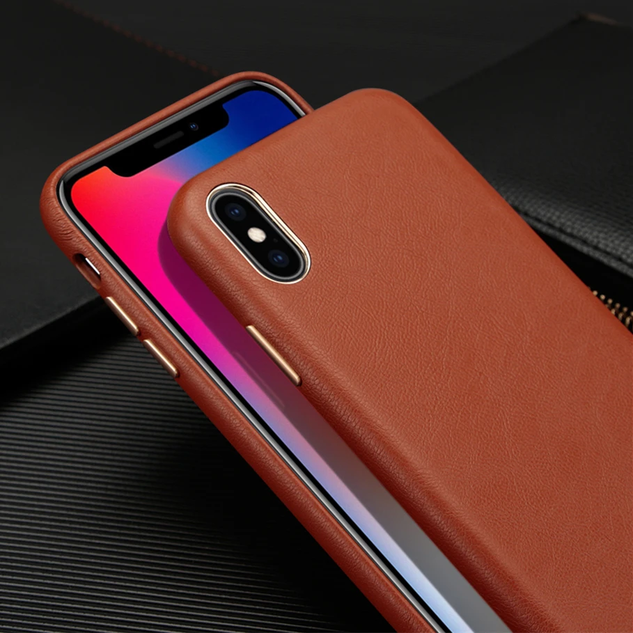 Деловой чехол для телефона из натуральной кожи iPhone X XS Max XR 7 8 Plus металлическая