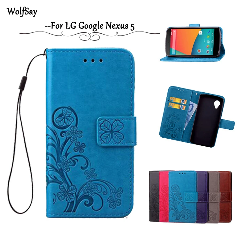 Wolfsay para el caso LG Nexus 5 cubierta Funda de cuero Flip cartera para LG Nexus 5 caso para LG 5 soporte de tarjeta de silicona E980 D821 [<|leather wallet