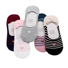 5 пар, женские носки, хлопковые Повседневные носки, женские летние хлопковые носки с невидимой подкладкой в виде сердца, милые носки для девочек, Meias