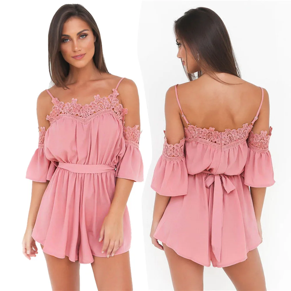 Womail ارتداءها المرأة الصيف معطلة الكتف الشيفون ضمادة البسيطة Playsuit السراويل بذلة الدنغري الأزياء 2019 دروبشيب f28