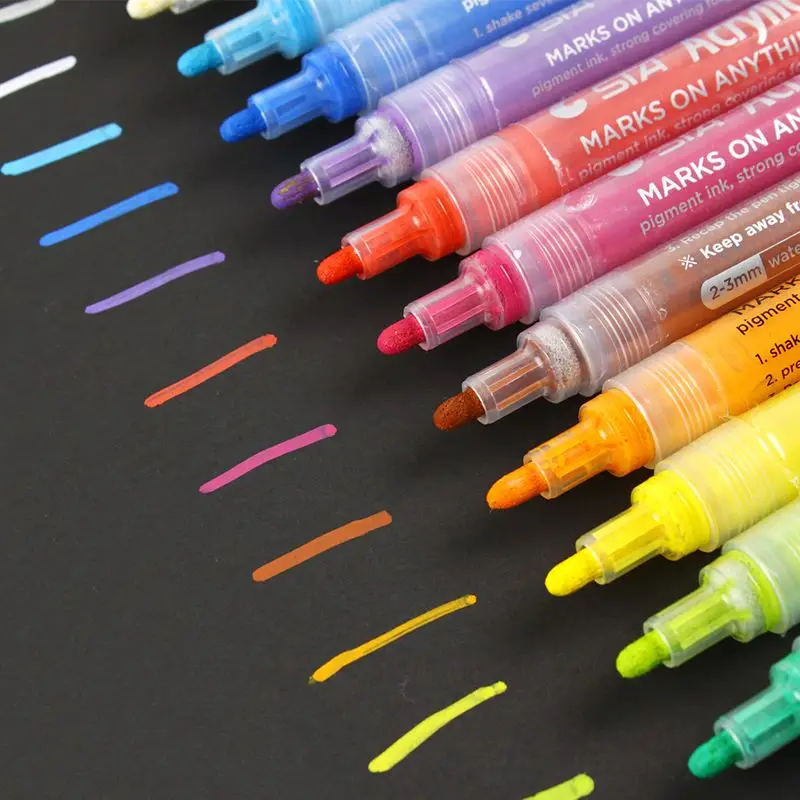 12/24/36 Colors Acrylic Paint Markers Set Water-Based Art Marker Pen  0.7-3mm Fine