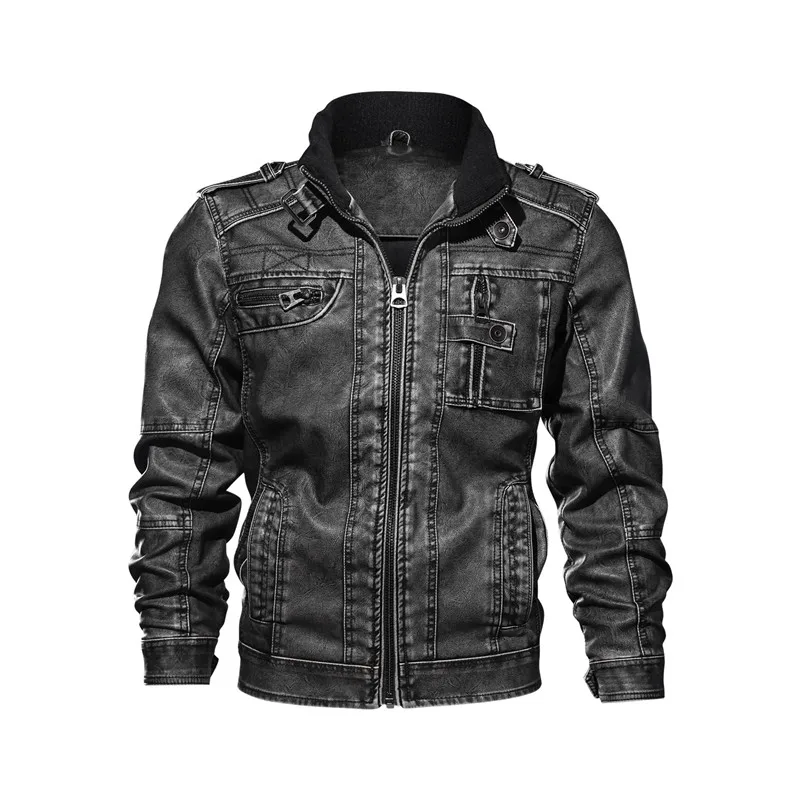 Мужская кожаная куртка, осенняя новая ветрозащитная кожаная куртка, Повседневная мотоциклетная винтажная куртка из искусственной кожи - Цвет: Темно-серый