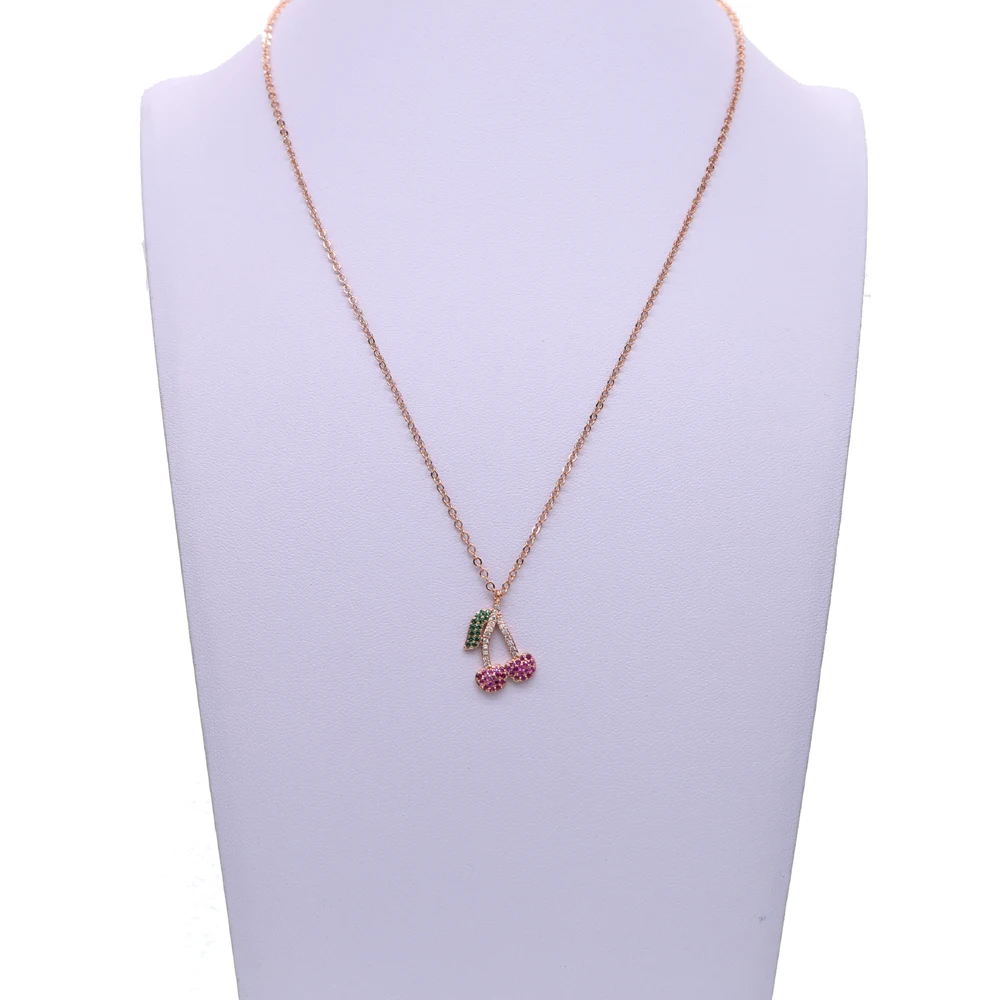 Простое модное ожерелье, розовое золото, зеленый фиолетовый фианит, фруктовая вишня, Очаровательное ожерелье s для женщин, девушек, деликатные вечерние, 41+ 5 см