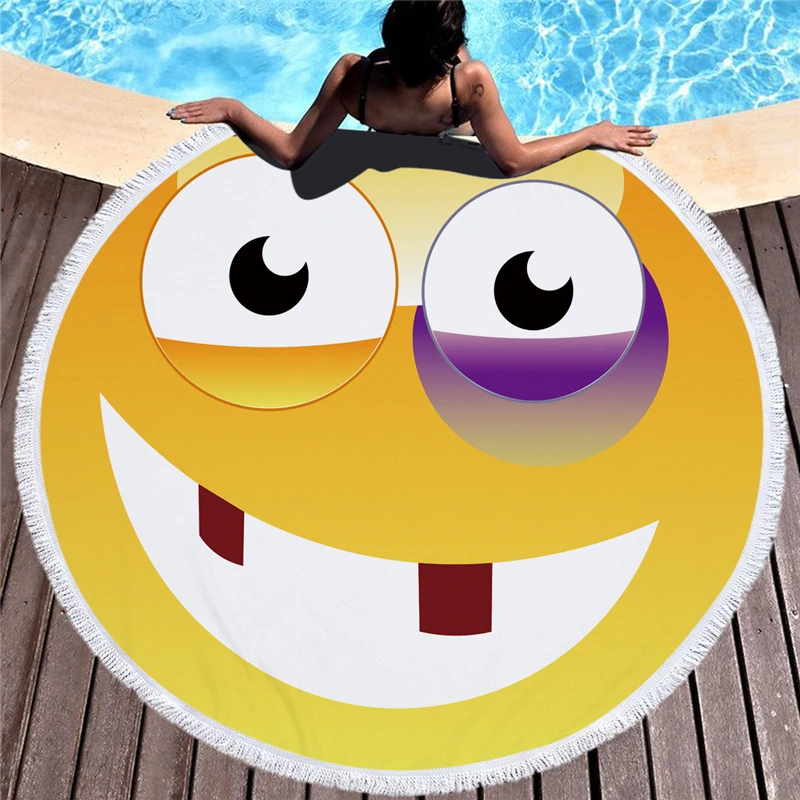 Emoji Printed Microfiber Towel Beach Towels for Adult Yoga Mat Tassel