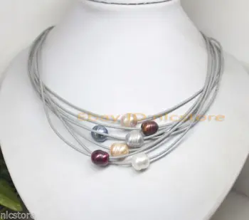 

hot A Sale 7pcs mix color growth rings drop pearl pendant necklace 17" fashion jewelry