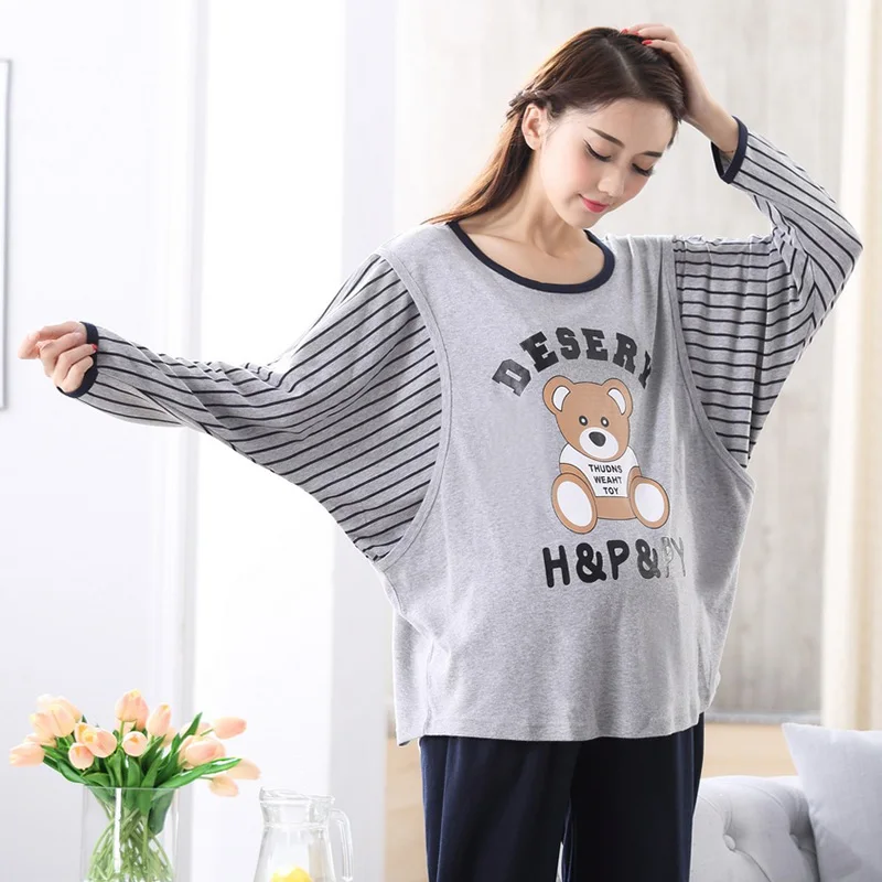 

Plus Big Size XXL Cotton Maternity Sleepwear for Pregnant Women Pajamas Nursing Breast Feeding Nightgown Clothes For Long Sleeve