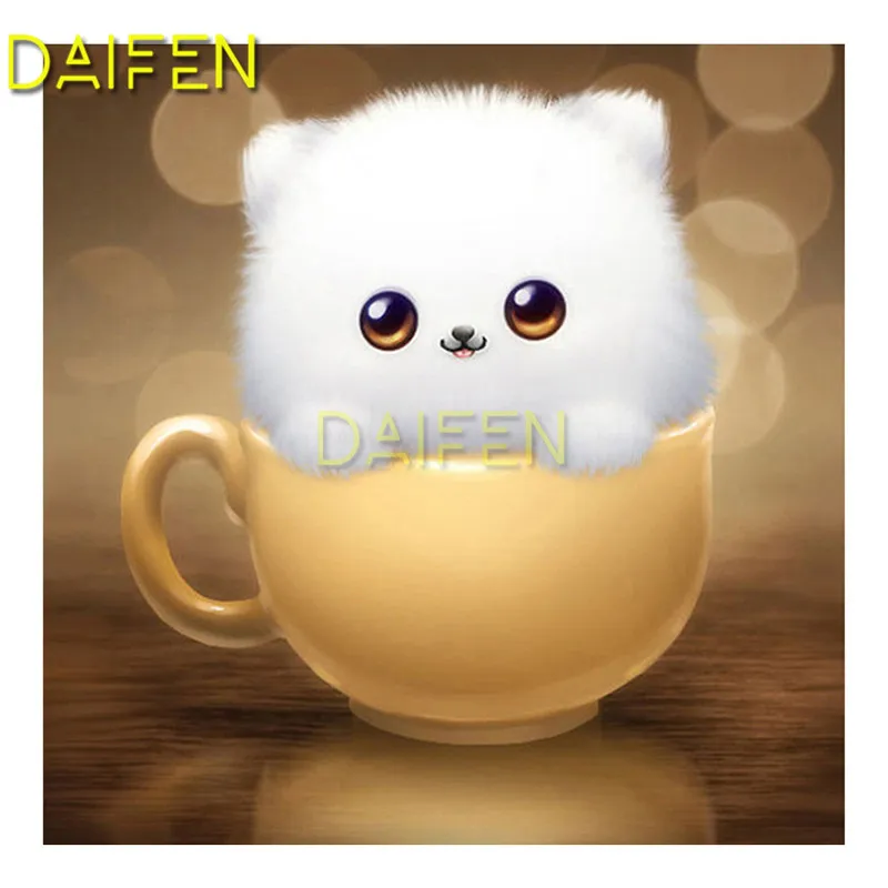 

5D DIY Diamond painting Full Round Diamond mosaic Full Square Diamond embroidery Cross stitch lovely white cat yellow cup