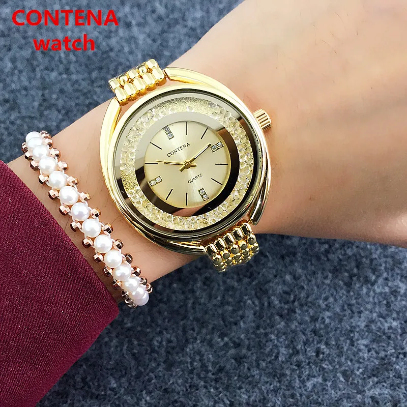Reloj mujer Топ бренд CONTENA часы женские часы браслет из розового золота роскошные стразы женские часы saat relogio feminino